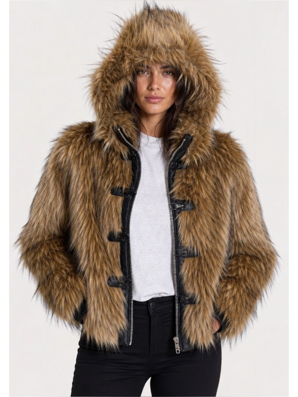 JADED LONDON Mendoza Mongolian Faux Fur Jacket, Blonde, Medium